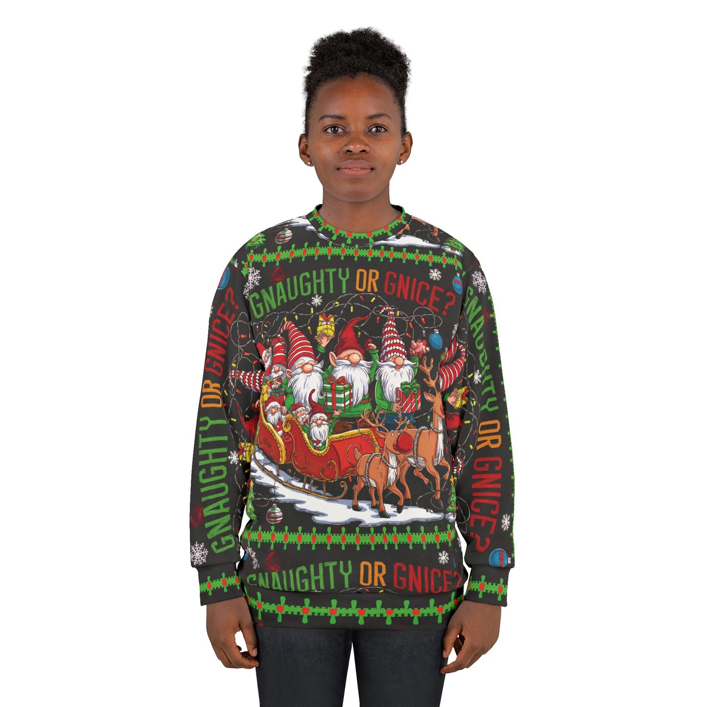 Gnome Ugly Christmas Sweatshirt - Gnaughty or Gnice